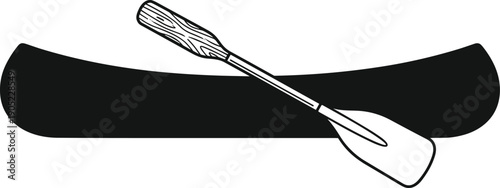Canoe paddle silhouette resting on boat isolated on white background outdoor water sport adventure vector illustration