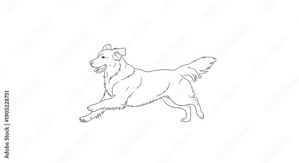 Fototapeta premium Happy Dog Running Line Art Illustration, Playful Golden Retriever Outline, Active Pet