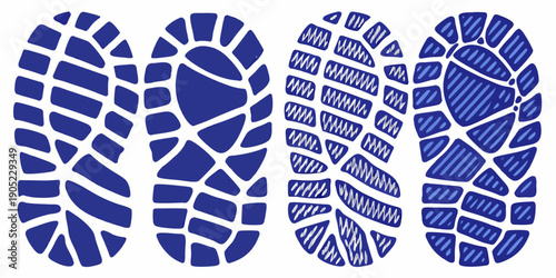 Blue footprints showing sole patterns on a white background
