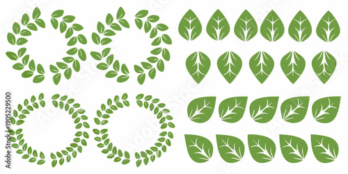Green leaf arrangements wreaths and individual decorative elements