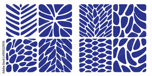 Geometric blue patterns arranged in a four by two grid