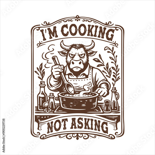 I'm cooking not asking shirt Design, Sarcastic Cutting Board Art, Funny Kitchen Engraving, Laser Cutting Board Design, Cute Kitchen Quote ClipArt
