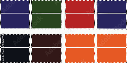 A grid of colorful postage stamps with white borders