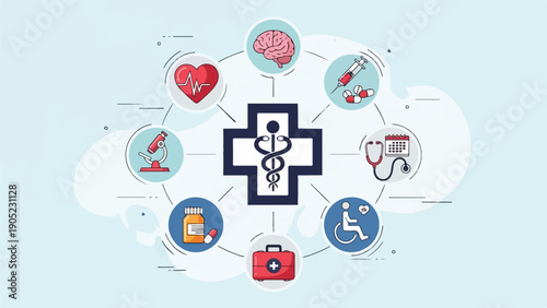 Medical infographic with a cross symbol and health related icons