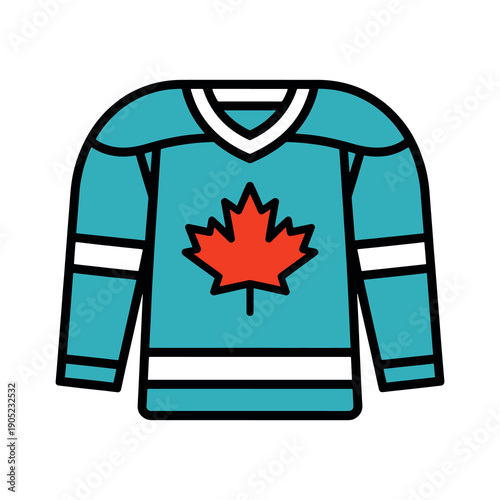 Blue hockey jersey featuring red maple leaf symbol in bold design