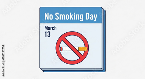 No smoking day march 13 calendar icon with cigarette prohibition sign