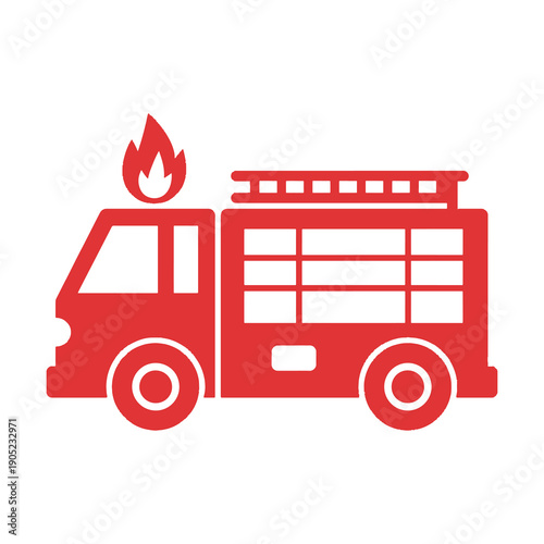 Red fire truck with flames on white background emergency vehicle design