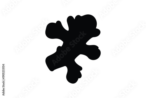 Abstract ink blot silhouette with irregular organic shape isolated on white background for creative designs