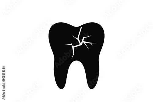 Cracked tooth icon symbolizing dental problem broken molar symbol for tooth decay or damage on white background