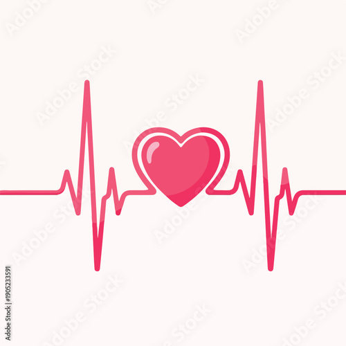 Pink graphic of a heart inside a heartbeat line on light background