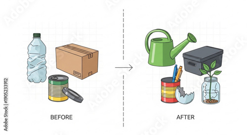 Recycling transformation process with trash to garden tools and plant