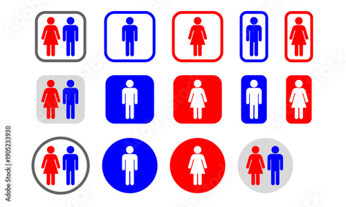 男女トイレのピクトグラムアイコンセット シンプルな案内表示イラスト