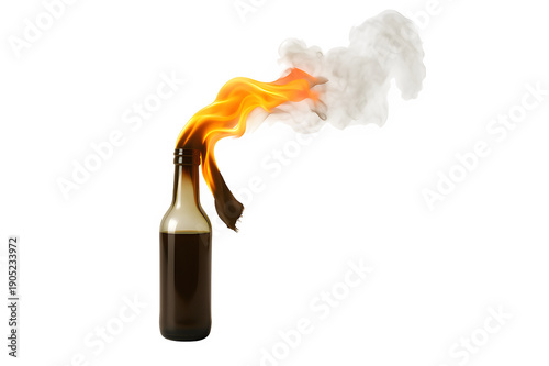 Concept Molotov Cocktail Object with Cloth Wick and Colored Liquid Isolated on Transparent PNG Background