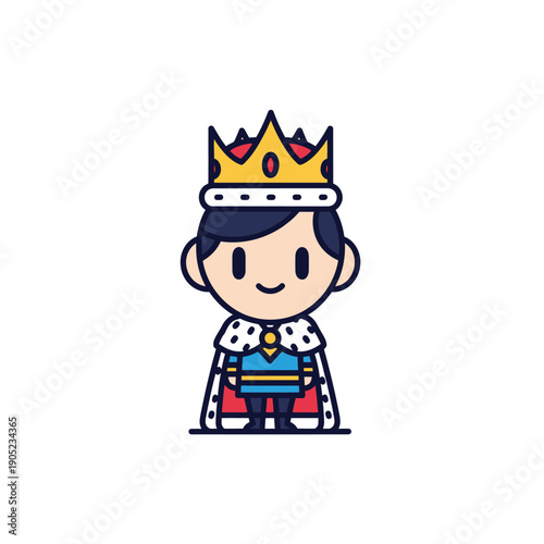 Cute Cartoon King Character with Crown and Royal Cape