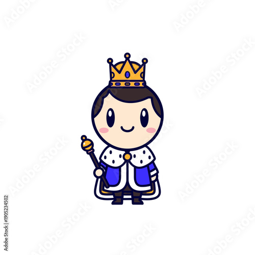 Cute Cartoon King Character with Crown and Scepter, Royal Figure Illustration