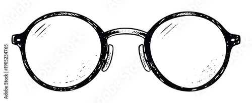Hand drawn black outline round spectacles perfect for illustrating concepts of vision, reading, education, or as an old fashioned accessory in various graphic projects and educational