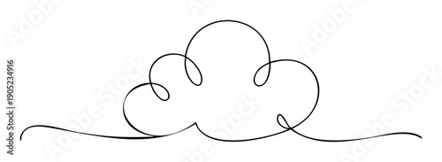 A flowing continuous line drawing of a stylized cloud representing weather concepts, imagination, and peaceful moments for graphic applications or minimalist branding.