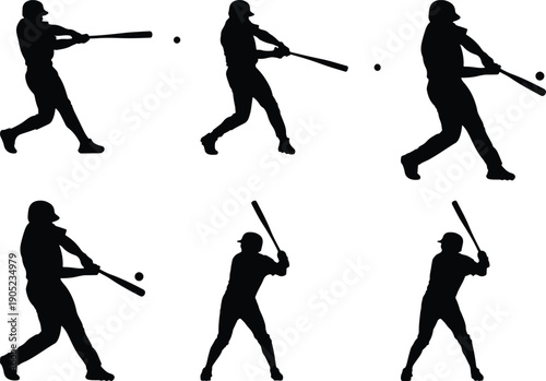 Baseball player swinging bat, silhouette, action sequence