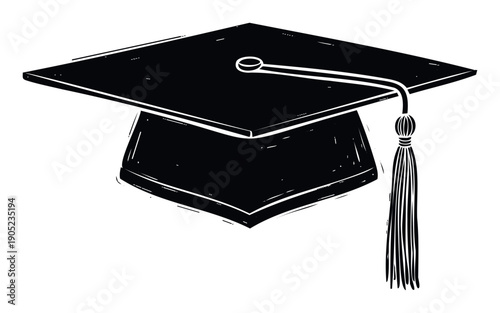 Classic black graduation cap with a prominent tassel symbolizes academic achievement, higher education, and commencement ceremonies, perfect for university promotions or celebration