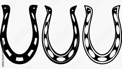 Three horseshoes in different styles on white background