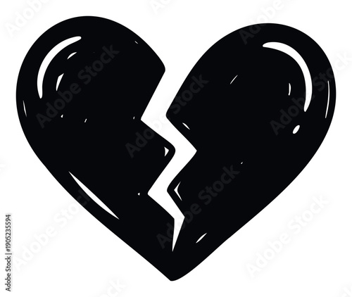 Black broken heart symbol represents sadness, heartbreak, pain, divorce, separation, and loss, perfect for conveying emotions in various graphic materials