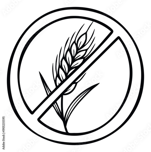 A clear black and white graphic symbol indicating gluten free or no wheat for food packaging, dietary information, health awareness campaigns, and consumer product labeling.