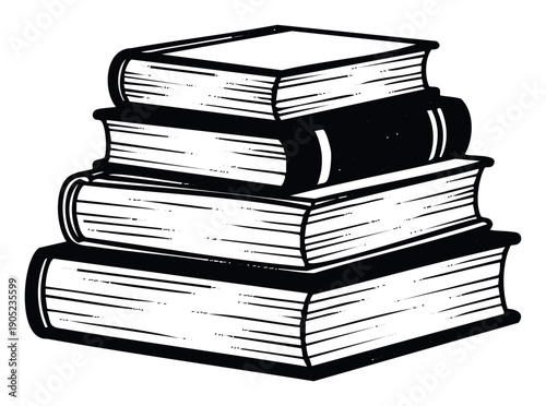 A towering stack of academic knowledge books presents a scholarly emblem, ideal for illustrating educational concepts, school programs, or literary content in various media.