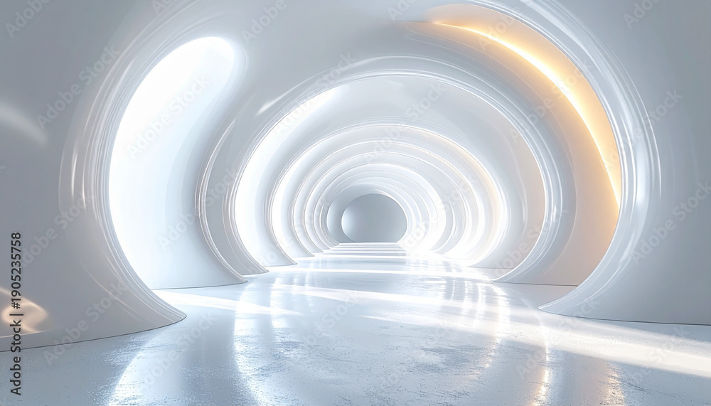 Fototapeta premium 暖色の光が差し込む白いトンネル