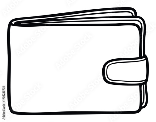 Minimalist black outline of a folded wallet with a closing strap representing personal finance security and money management for economic education or payment system icons