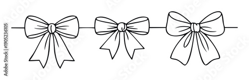Assorted hand drawn ribbon bows as festive decorative elements perfect for gift packaging, holiday greetings, and celebration event designs