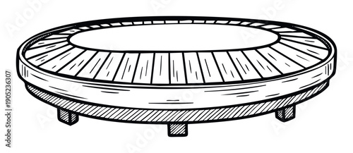 Hand drawn black and white stadium sketch for sports event advertisements and architectural presentations or as a graphic resource for athletic competition announcements.