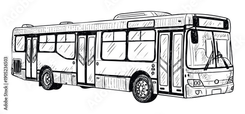 Hand drawn sketch of a city bus, ideal for urban public transport themes, travel visuals, or educational resources about ground vehicles for various projects.