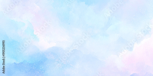 A soft watercolor background displaying blended hues of pastel blue pink and white creating a dreamy effect