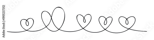 Continuous line drawing forming multiple delicate hearts and a large central loop representing endless love and connection for romantic celebrations or graphic messages