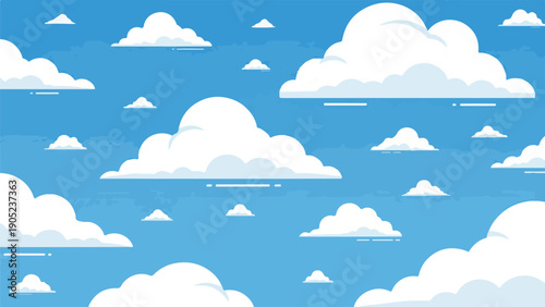 Pixelated illustration of a blue sky filled with white puffy clouds