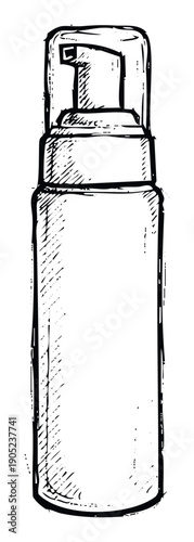 Handdrawn pump bottle sketch for personal care products and daily hygiene supplies packaging or health and beauty industry graphic materials