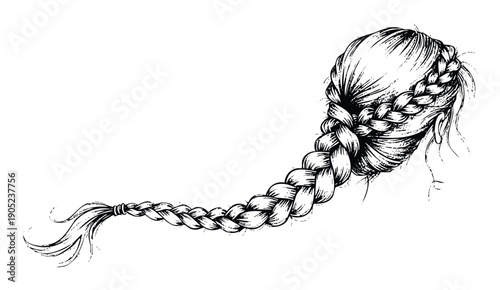 Elegant back view of a womans head showcasing a beautifully woven long braid hairstyle perfect for beauty and hair care brand promotions