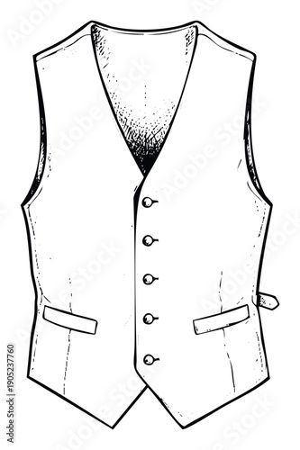 Detailed Vneck waistcoat line drawing perfect for menswear apparel business branding and formal attire fashion store marketing materials or costume design inspiration