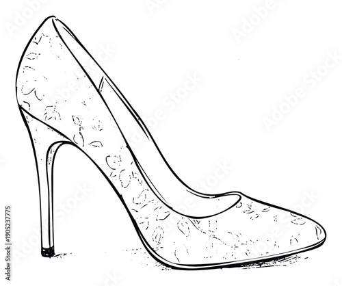 Stylish black and white high heel pump shoe illustration with subtle surface texture ideal for various luxury product branding and sophisticated graphic promotions