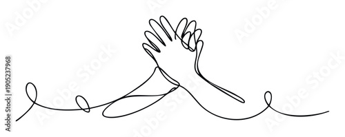 Continuous line drawing of two hands clasped together symbolizing unity partnership and support ideal for business marketing and communication materials