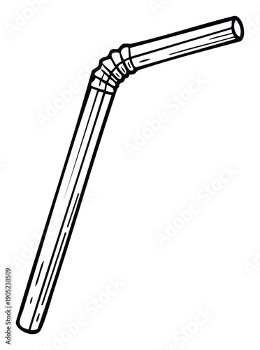 A versatile line drawing of a bent drinking straw featuring a flexible joint, ideal for various beveragerelated menus, cafe promotions, or restaurant marketing materials.