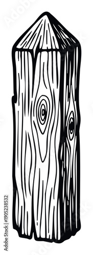 Graphic black and white stylized wooden block featuring organic grain and knots perfect for nature themed publications rustic decor or construction industry visuals