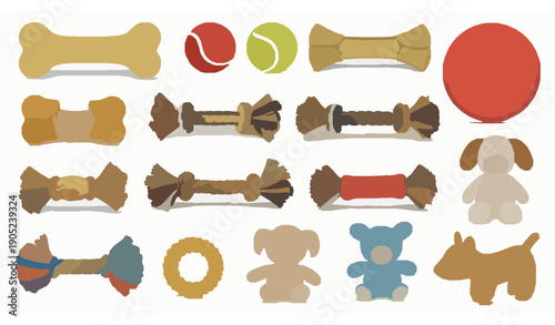 Colorful dog toys collection isolated on white background vector illustration