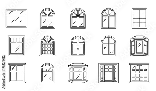 Modern house window icon pack with editable stroke for web and stores