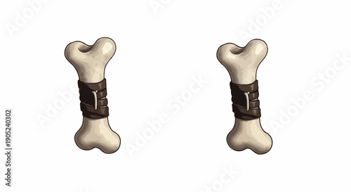 Pixelated illustration of two bones with leather-like straps wrapped around them