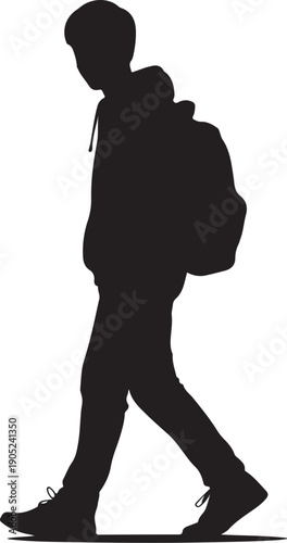 Black silhouette of person walking with backpack