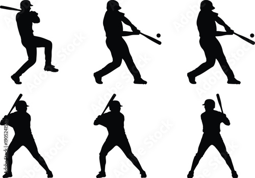 Baseball player silhouette hitting a ball, action sequence