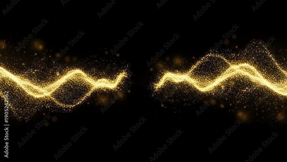 Fototapeta premium Glowing yellow electric waves on black background