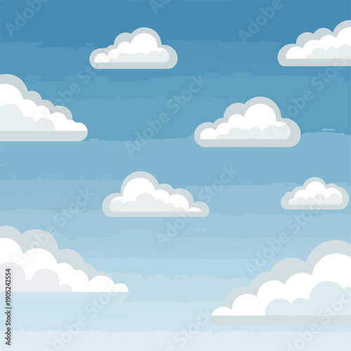 Pixelated sky illustration with white clouds against a textured blue backdrop
