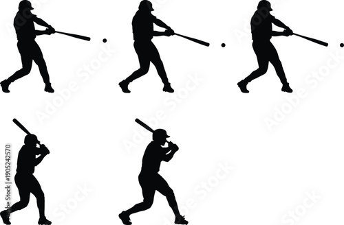 Baseball batter silhouette in action, hitting a ball